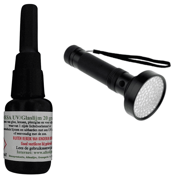 glaslijm 50 gram dik + 100 led's UV lamp 1 50 gram glaslijm + 100 led's UV lamp